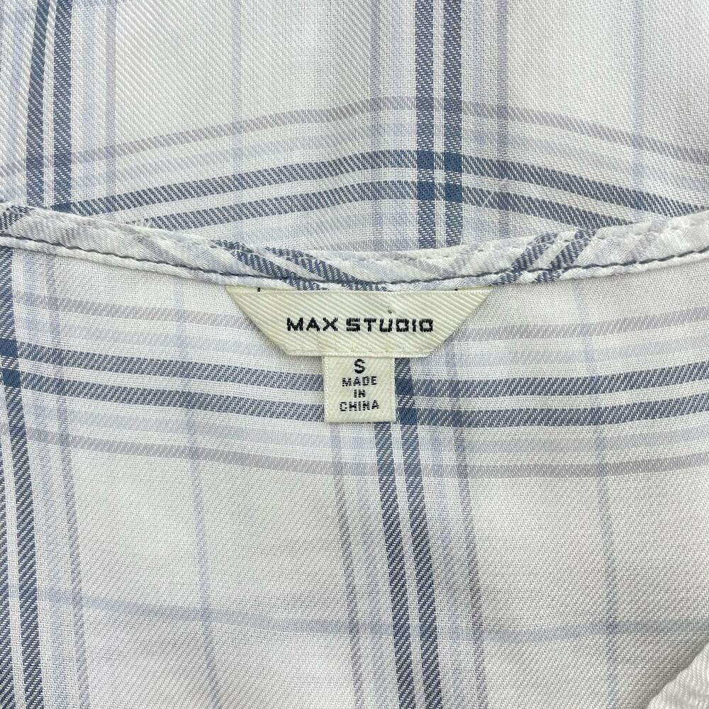 Max Studio Sleeveless Plaid Tie Hem Top V Neck White Blue Size S - Picture 9 of 9